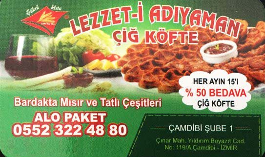 LEZZET-İ ADIYAMAN,ÇAMDİBİ ÇİĞ KÖFTE,YEŞİLOVA ÇİĞ KÖFTE,PAKET SERVİS,YEŞİLOVA BATTALBEY