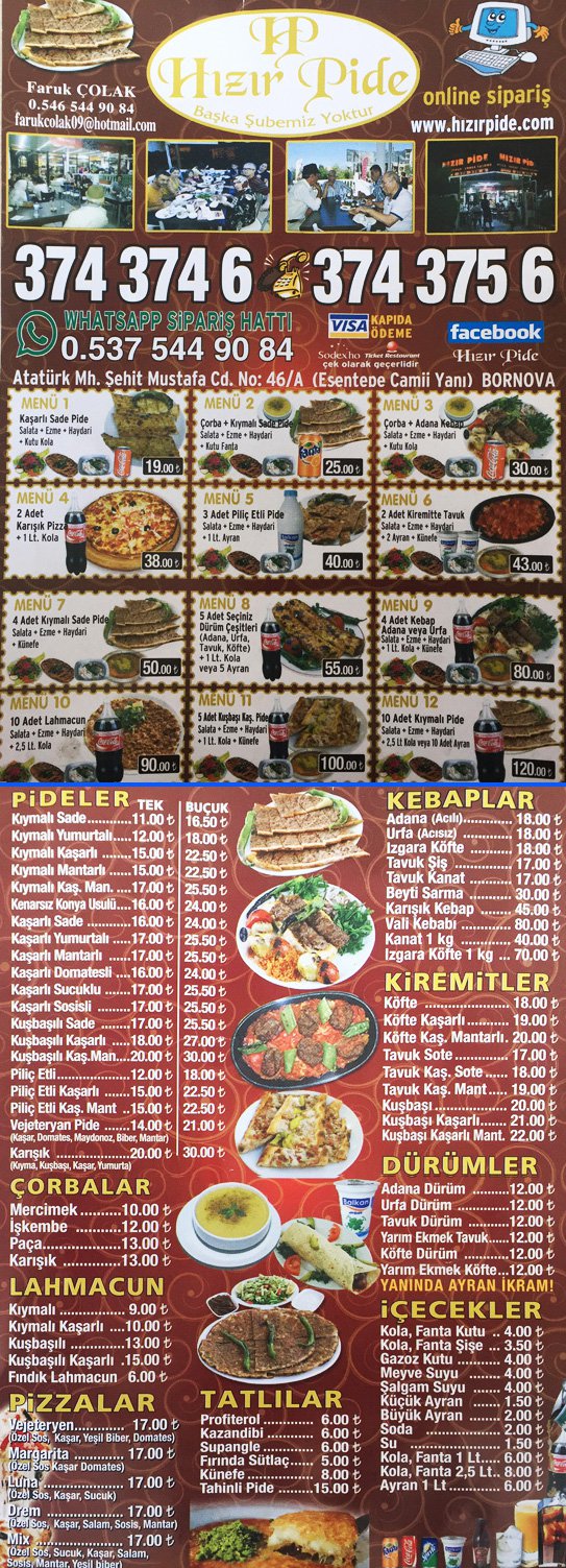 HIZIR PİDE,BORNOVADA PİDECİ,BORNOVA PAKET PİDE,BORNOVADA ÇORBACI,BORNOVADA PİZZA ,KEBAP